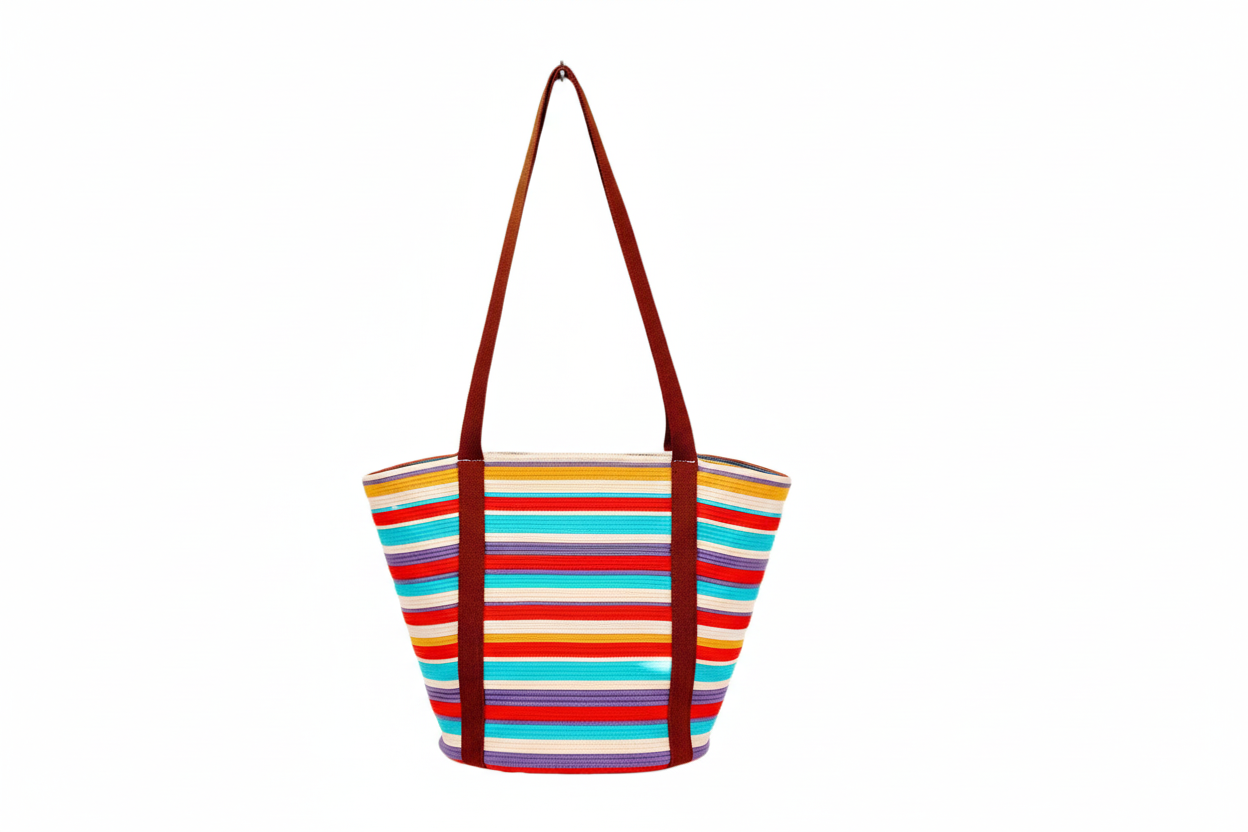 SEYOUSE Striped Contrast Color Patchwork High-End Luxury Handheld Beach Vacation Casual Tote Bag