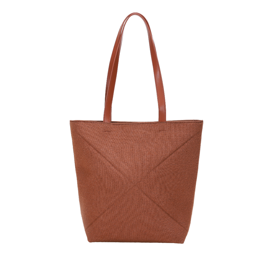 [SEYOUSE] Autumn and Winter Wool Blended Yarn Leather Patchwork Geometric Fashion High-End Minimalist Tote Bag