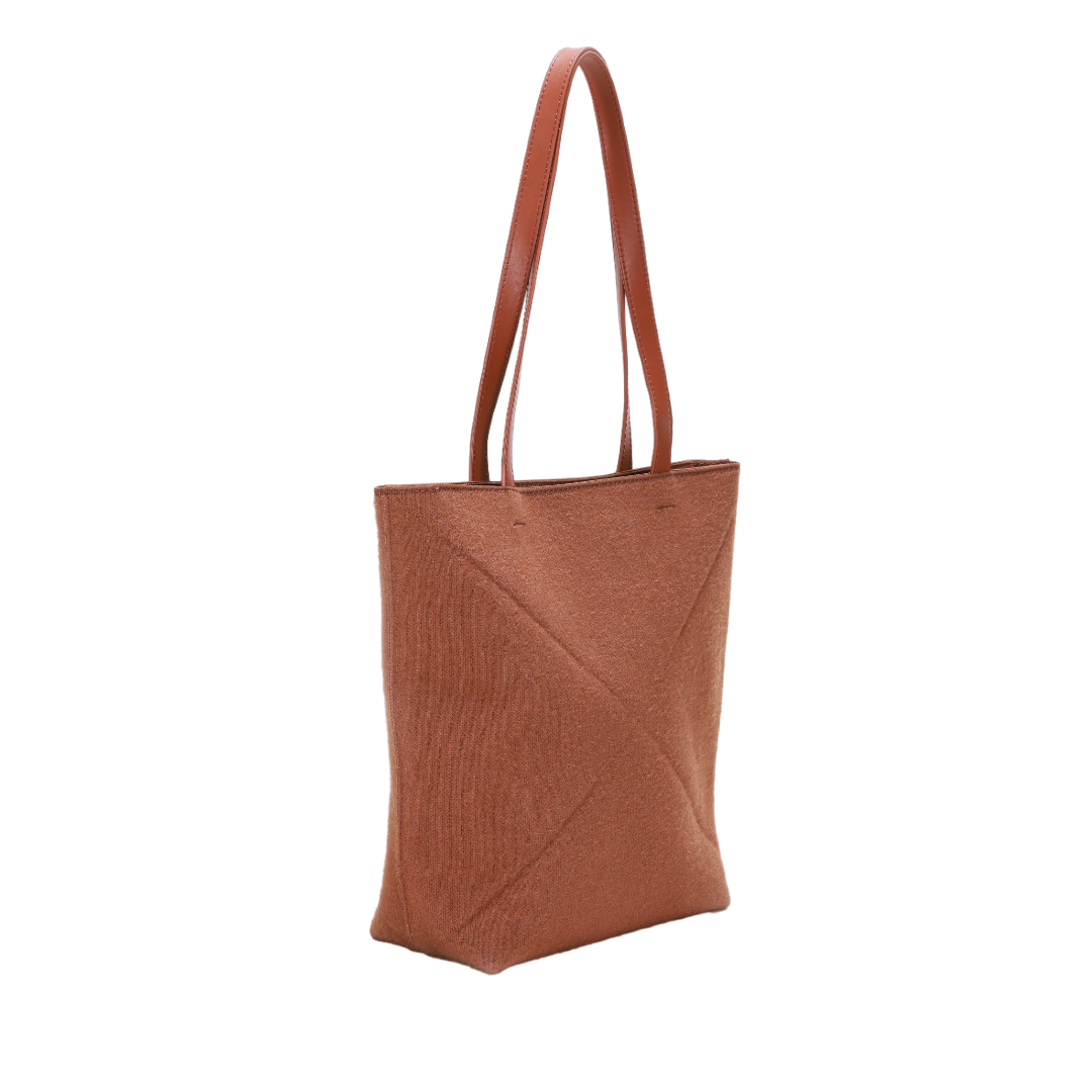 [SEYOUSE] Autumn and Winter Wool Blended Yarn Leather Patchwork Geometric Fashion High-End Minimalist Tote Bag